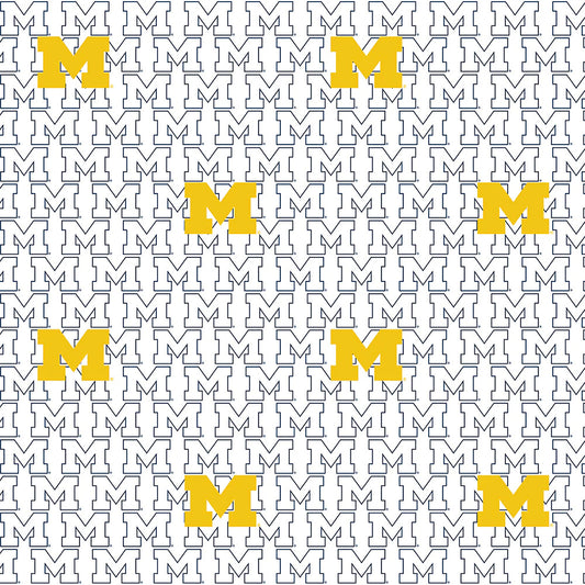 Michigan Wolverines NCAA College White Block Letter Sykel Cotton Fabric