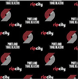 Portland Trail Blazers NBA Basketball Logo Allover Black Camelot Cotton Fabric