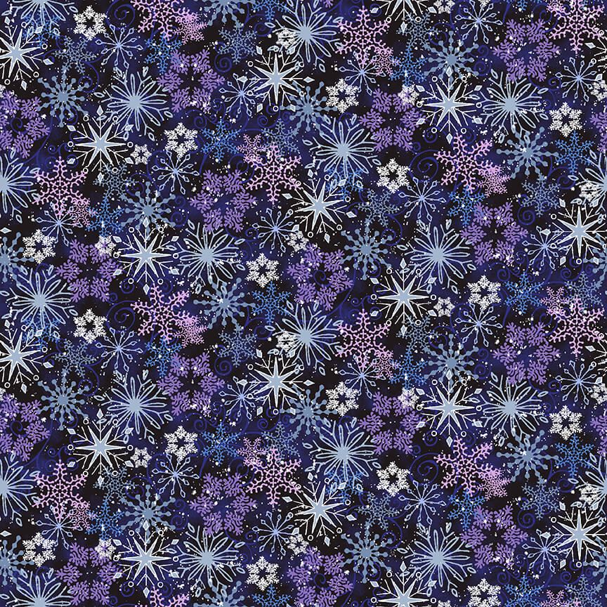 Flurry Friends White Purple Navy Snowflake Allover Multi Barb Tourtillotte Henry Glass Cotton Fabric