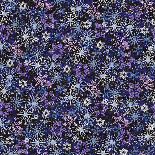 Flurry Friends White Purple Navy Snowflake Allover Multi Barb Tourtillotte Henry Glass Cotton Fabric