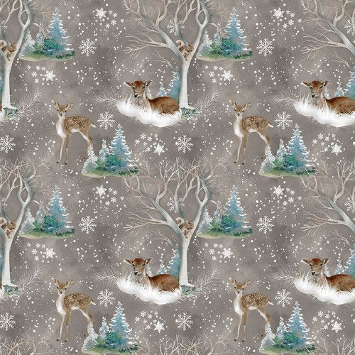 Cold Winter Morning Fawn Scenic Taupe Brown Gray Kathleen Francour Studio E Cotton Fabric