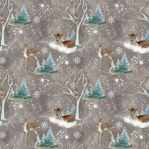 Cold Winter Morning Fawn Scenic Taupe Brown Gray Kathleen Francour Studio E Cotton Fabric | US Fabric Shop